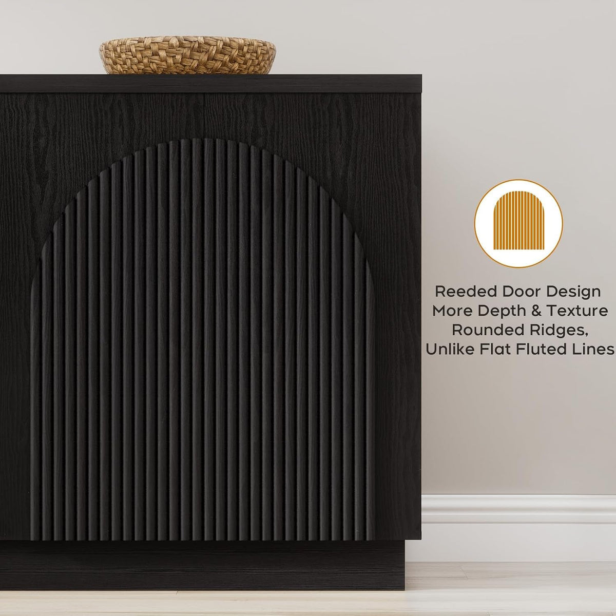55Inch Black Fluted Mid Century Sideboard Buffet Cabinet by ShipItFurniture