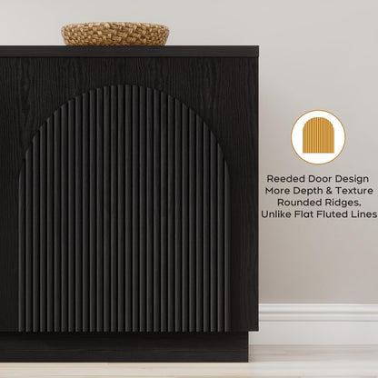 55Inch Black Fluted Mid Century Sideboard Buffet Cabinet by ShipItFurniture