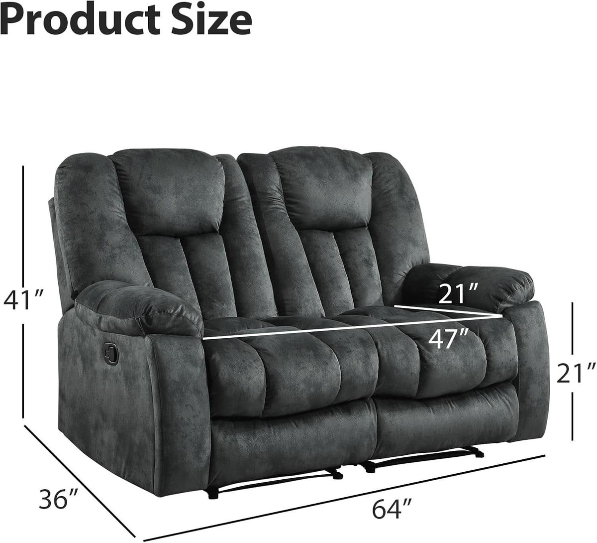 Grey Extra Wide Loveseat Recliner Sofa For Two Cup Holders by ShipItFurniture