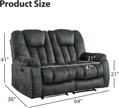Grey Extra Wide Loveseat Recliner Sofa For Two Cup Holders by ShipItFurniture