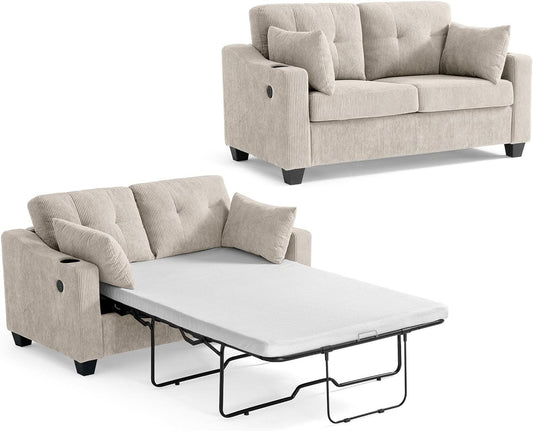 Full Size Corduroy Transformable Sofa Bed USBChargingPort by ShipItFurniture