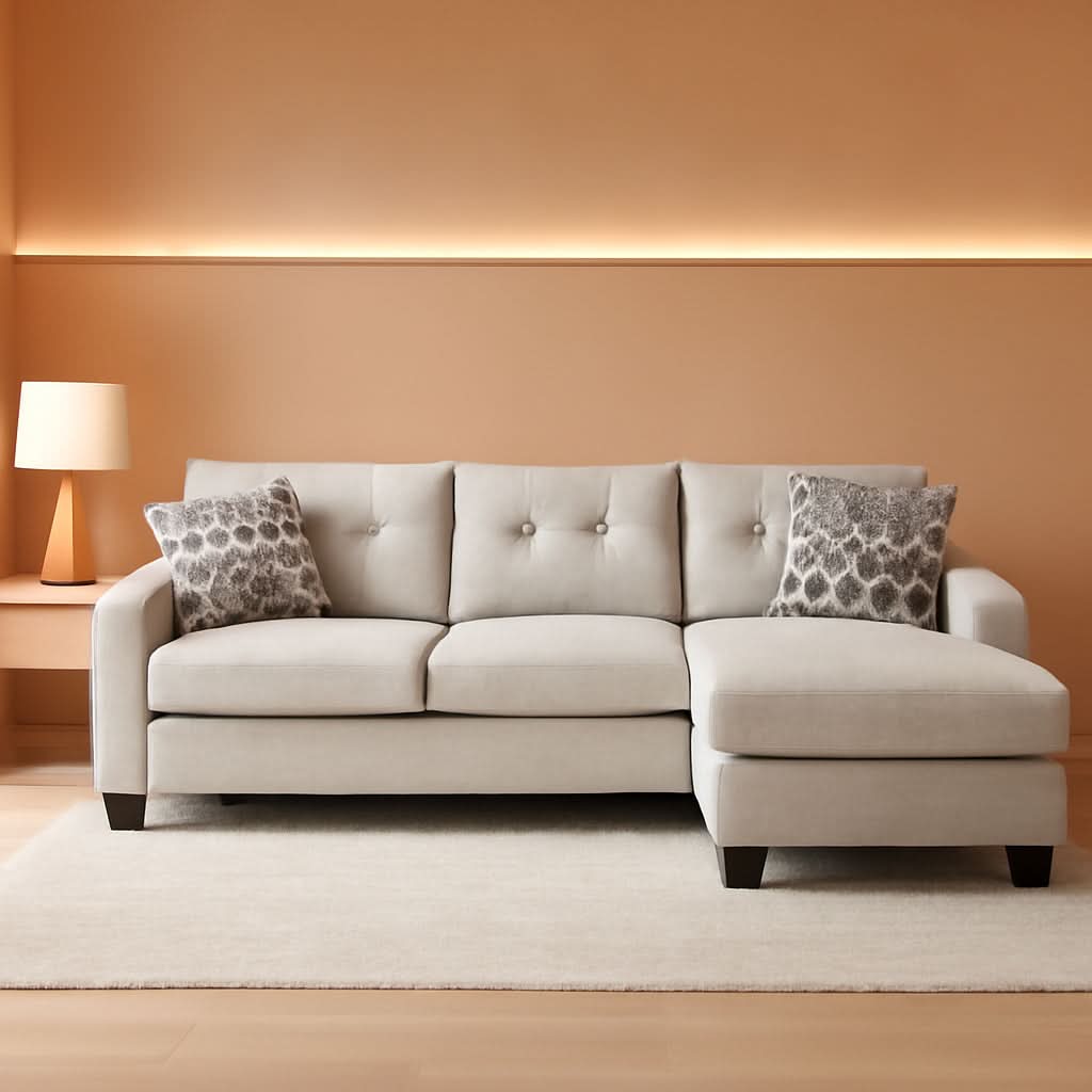 Beige Sleeper Sectional Featuring Chaise Memory Foam by ShipItFurniture