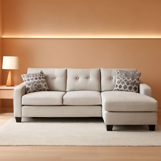 Beige Sleeper Sectional Featuring Chaise Memory Foam by ShipItFurniture