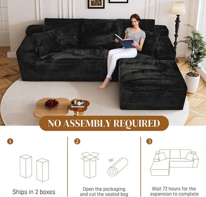 108 Inch Corduroy Left Facing Sectional Sofa Charcoal by ShipItFurniture