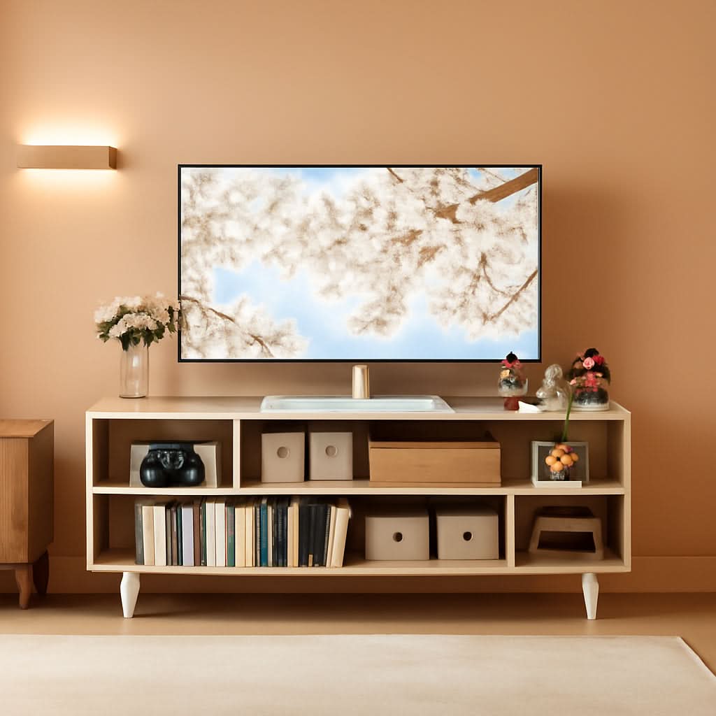 Walnut Finish 65 Inch TV Stand With Storage Cabinet Solutions by ShipItFurniture