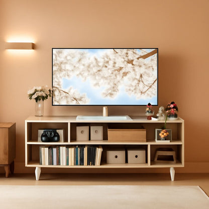 Walnut Finish 65 Inch TV Stand With Storage Cabinet Solutions by ShipItFurniture