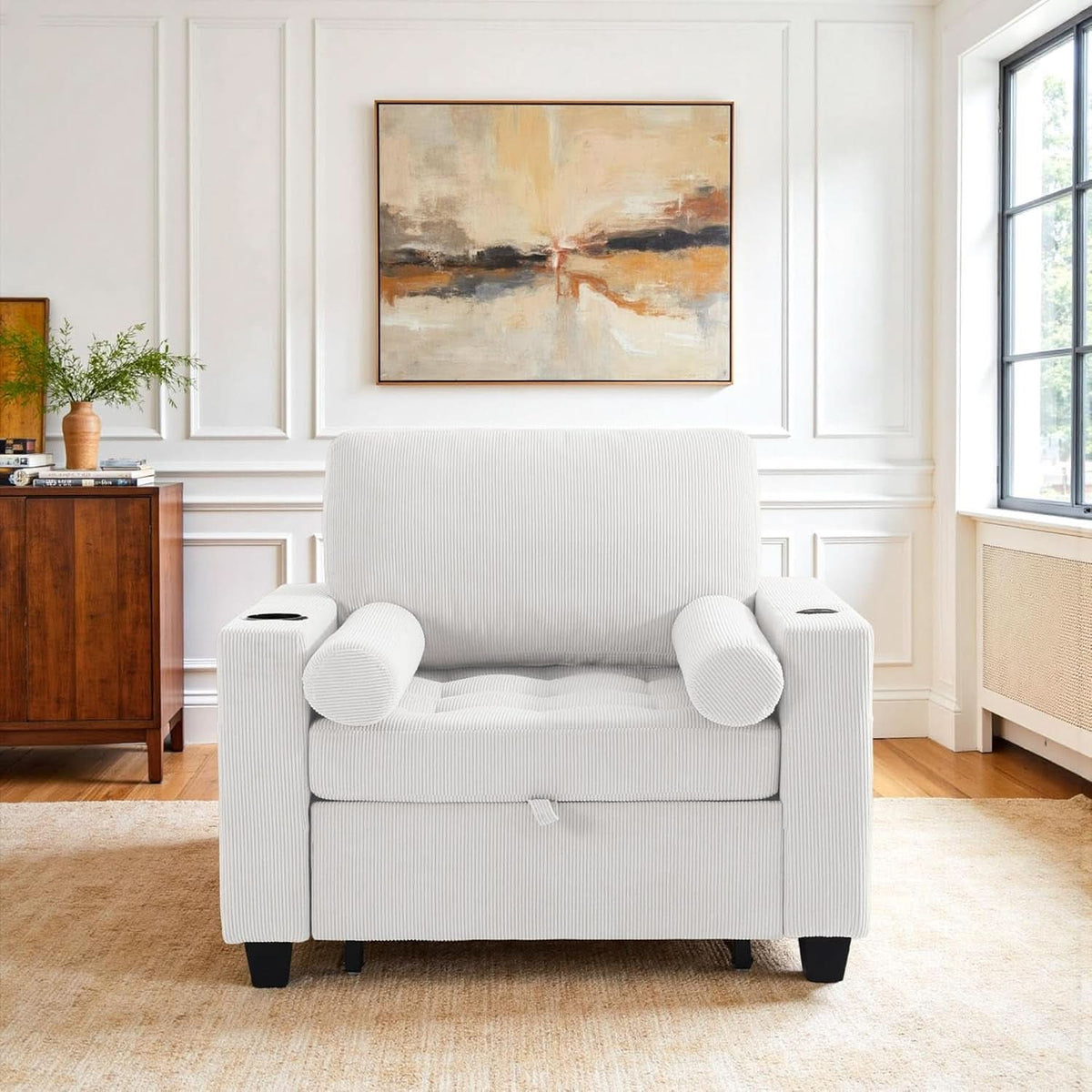 Beige Adjustable Sleeper Chair Sofa Bed Upholstered by ShipItFurniture