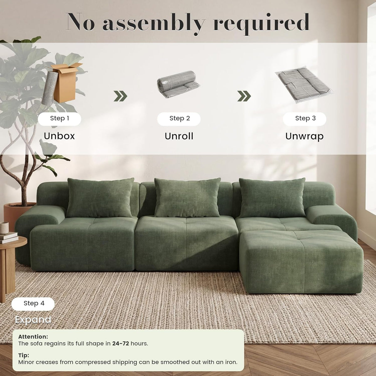 Green Corduroy 108 Inch Luxurious Sectional Sofa Set by ShipItFurniture
