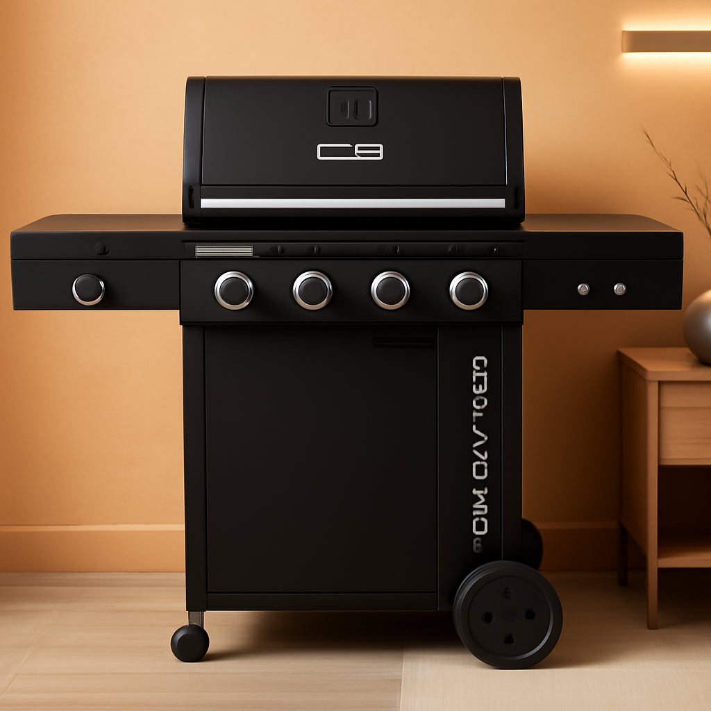 Black 4Burner Gas Grill Cabinet With Extra Storage Space by ShipItFurniture