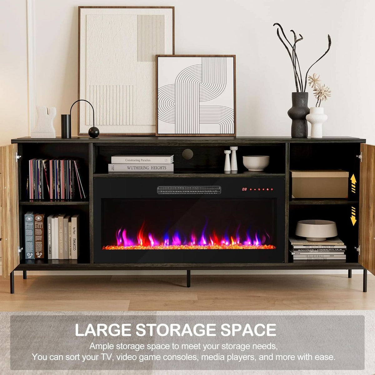 68 Inch TV Stand With 36 Inch Electric Fireplace Heater by ShipItFurniture