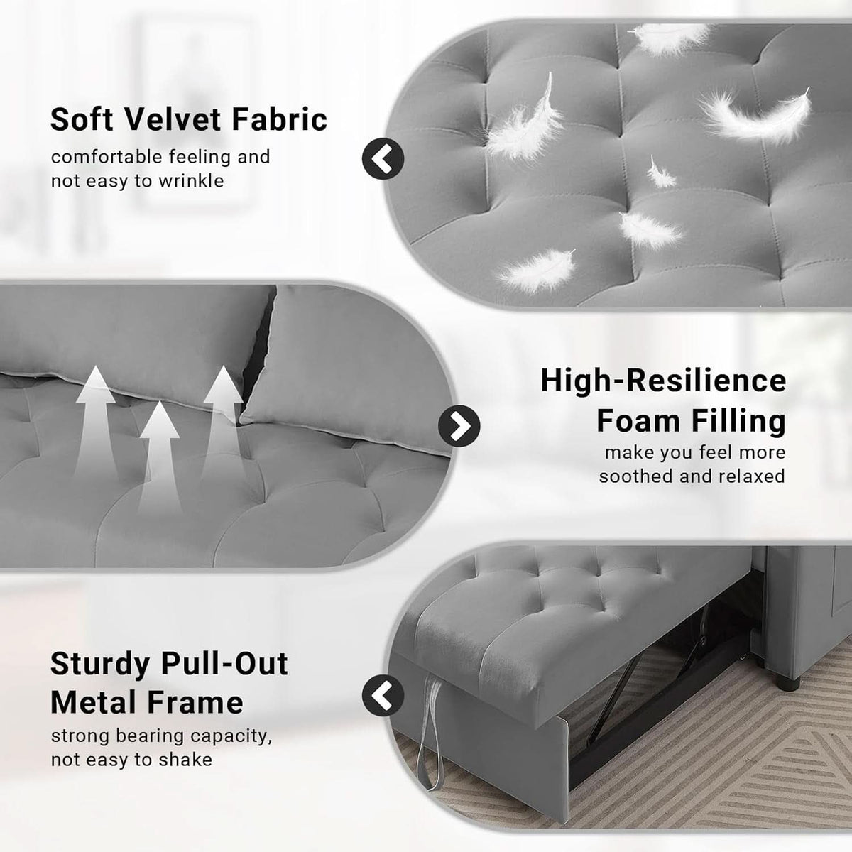 Grey Adjustable Backrest Convertible Sleeper Sofa Bed by ShipItFurniture