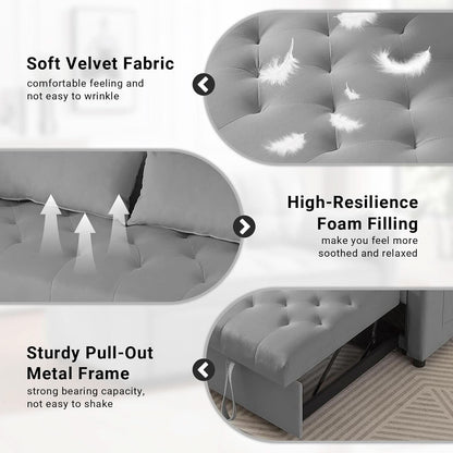 Grey Adjustable Backrest Convertible Sleeper Sofa Bed by ShipItFurniture