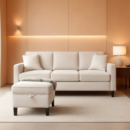 Seventy EightInch Beige Linen Sectional Sofa Storage by ShipItFurniture