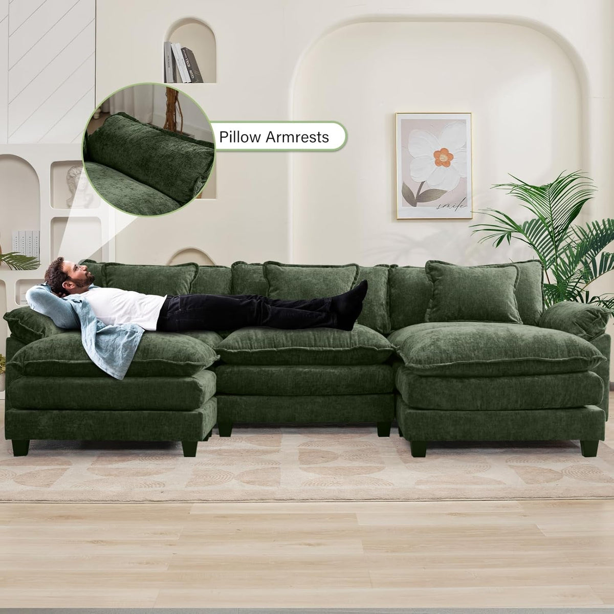120 Inches Emerald Chenille Modular Sectional Sofa by ShipItFurniture