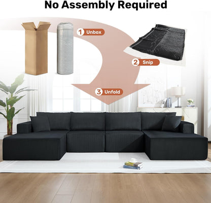 Corduroy Black UShaped 146Inch Modular Sectional Sofa by ShipItFurniture