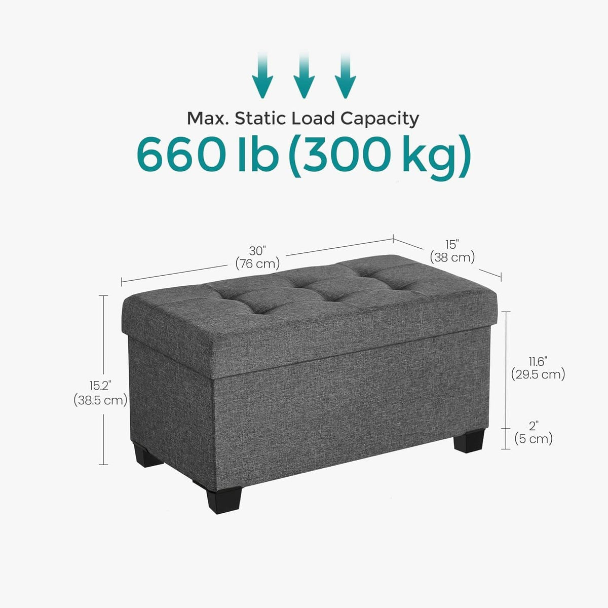 Slate Gray Storage Ottoman Bench 15x30x15.2 Inches by ShipItFurniture
