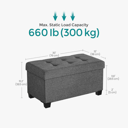 Slate Gray Storage Ottoman Bench 15x30x15.2 Inches by ShipItFurniture