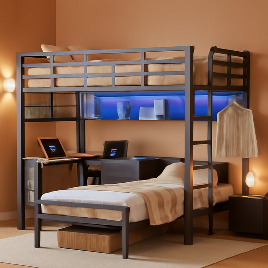 Black Twin Over Twin Bunk Bed Space Saving Storage Solution by ShipItFurniture