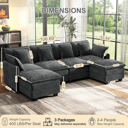 107 Inch Cloud U Shaped Sofa Grey Removable Pillow Covers by ShipItFurniture
