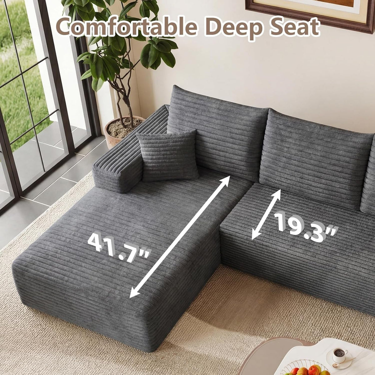 Grey Ninety FiveInch Upholstered Corduroy Sleeper Sofa by ShipItFurniture