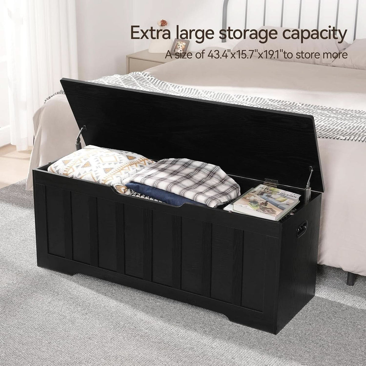Black 47.2 Inches SolidWood Oversized Storage Bench by ShipItFurniture