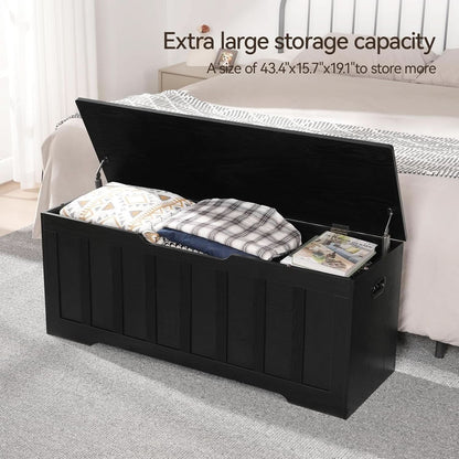 Black 47.2 Inches SolidWood Oversized Storage Bench by ShipItFurniture