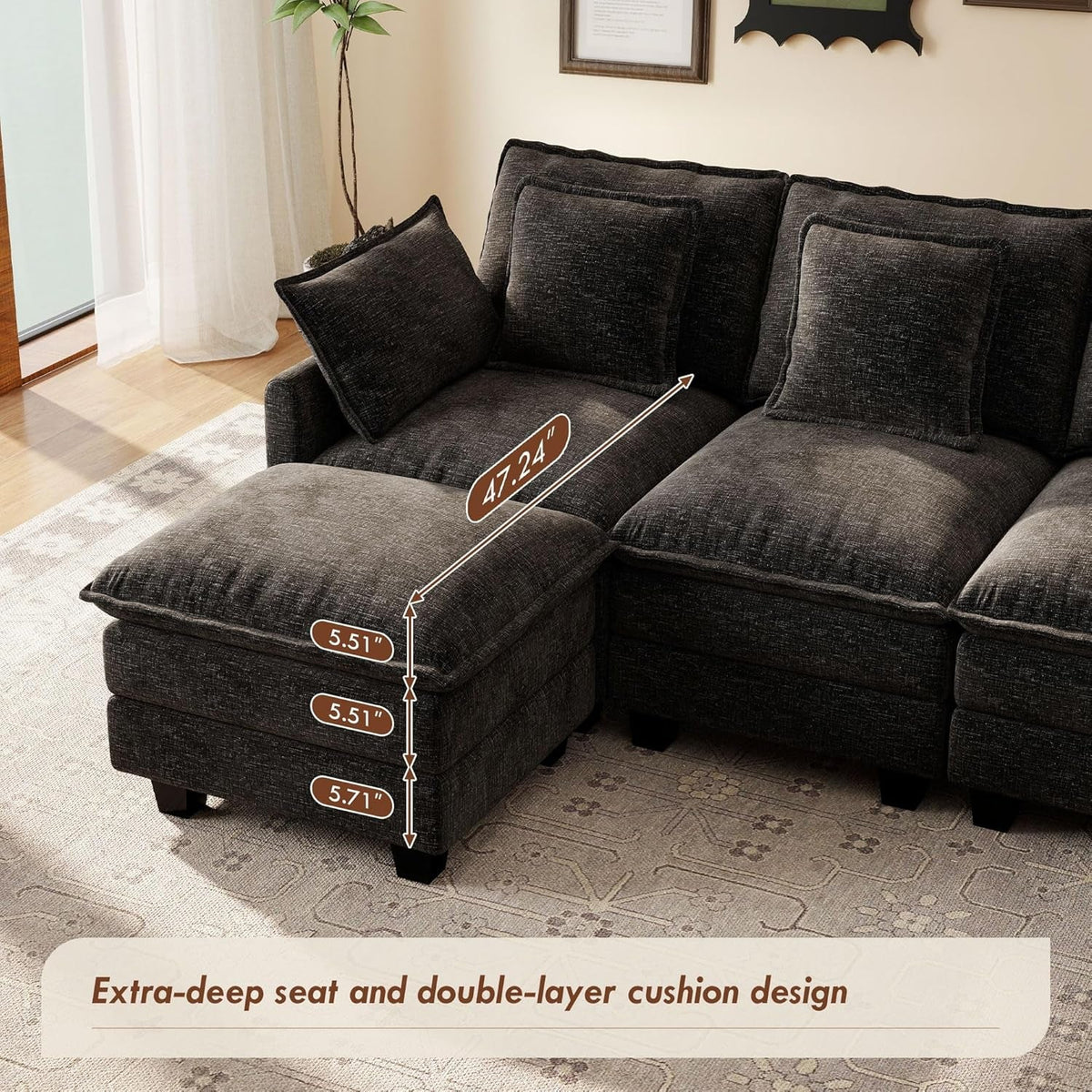 106-Inch Modular Cloud Sofa Black Sectional Modern by ShipItFurniture