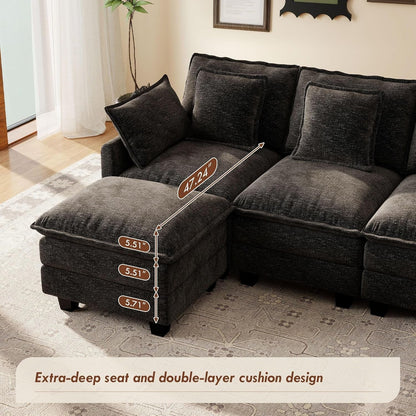 106-Inch Modular Cloud Sofa Black Sectional Modern by ShipItFurniture