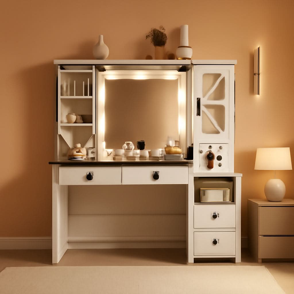 Celestial White Makeup Vanity Desk With Illumination by ShipItFurniture