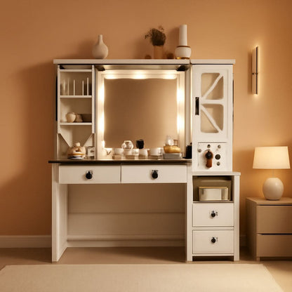 Celestial White Makeup Vanity Desk With Illumination by ShipItFurniture