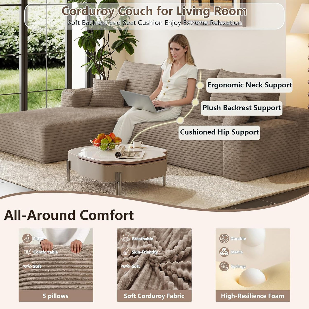 95-Inch Modular Sectional Sofa Sleeper Upholstered by ShipItFurniture