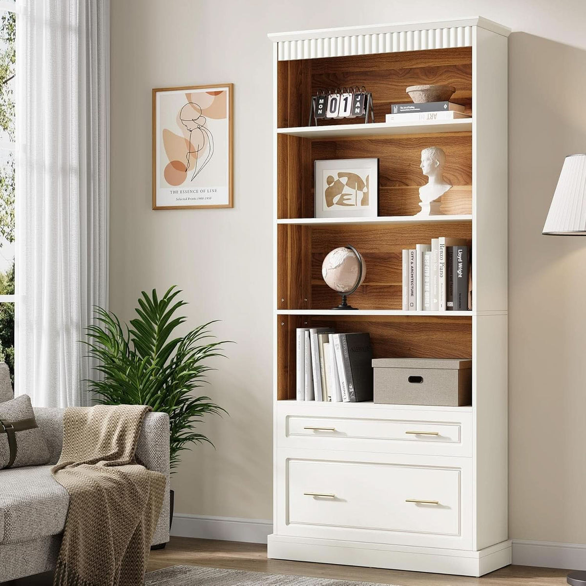 White Freestanding 72 Inch Bookcase With File Cabinet by ShipItFurniture