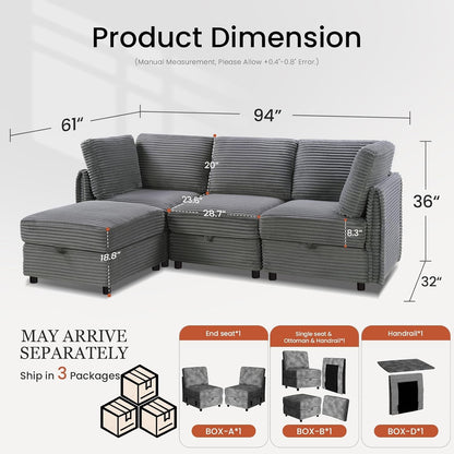 Gray Modular Sectional Sofa With Hidden Compartment by ShipItFurniture