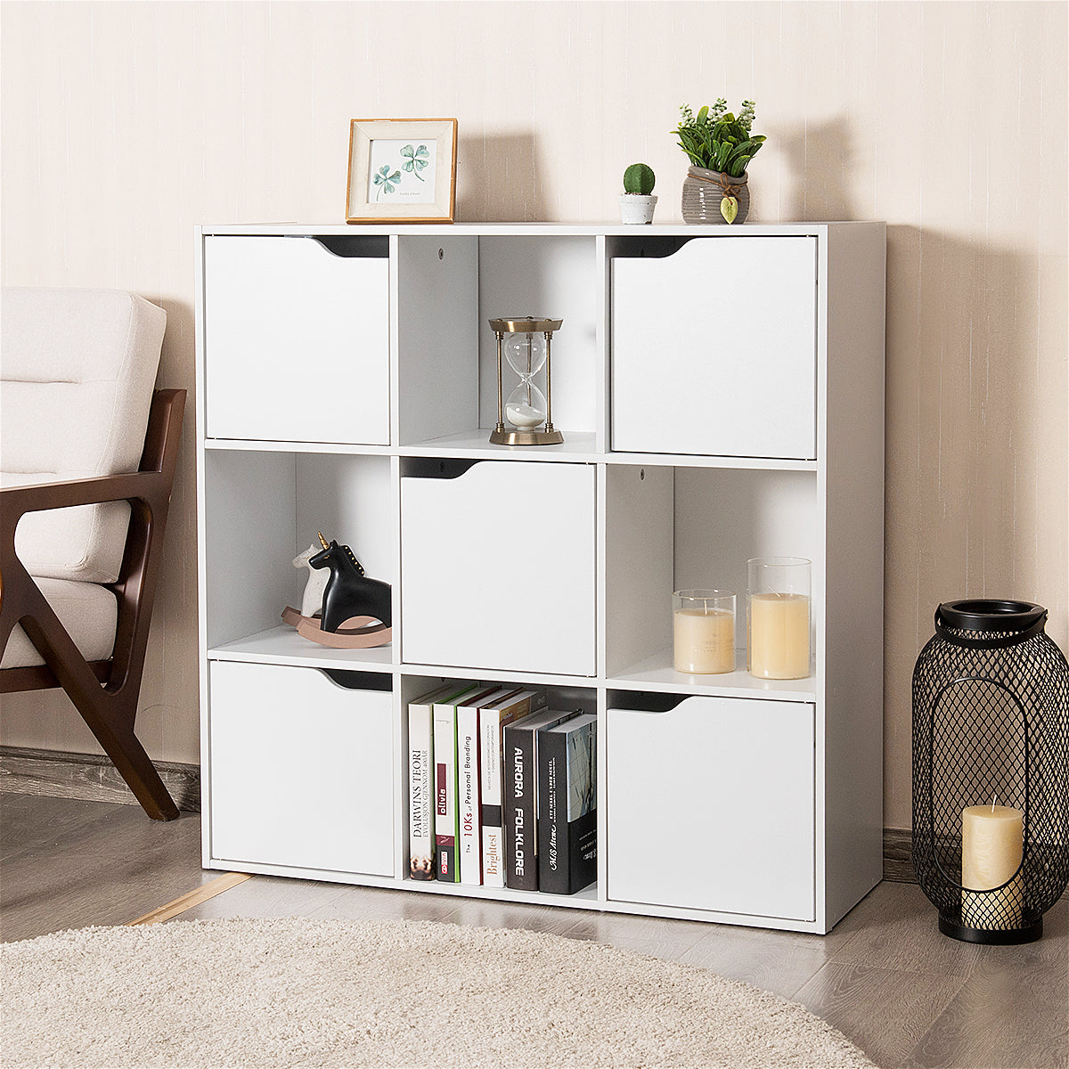NNECW Cube Shelf with 9 Compartments & 5 Magnetic Doors by NNECW