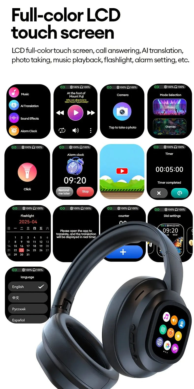 NNETM AI Translation Headphones LCD Touch Wireless Earbuds by NNETM