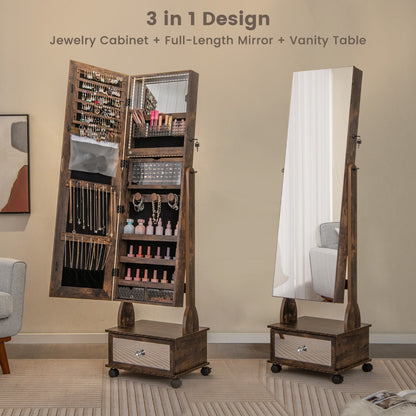 NNECW 159 CM Lockable Jewelry Organizer with 3-Color LED Lights-Brown by NNECW
